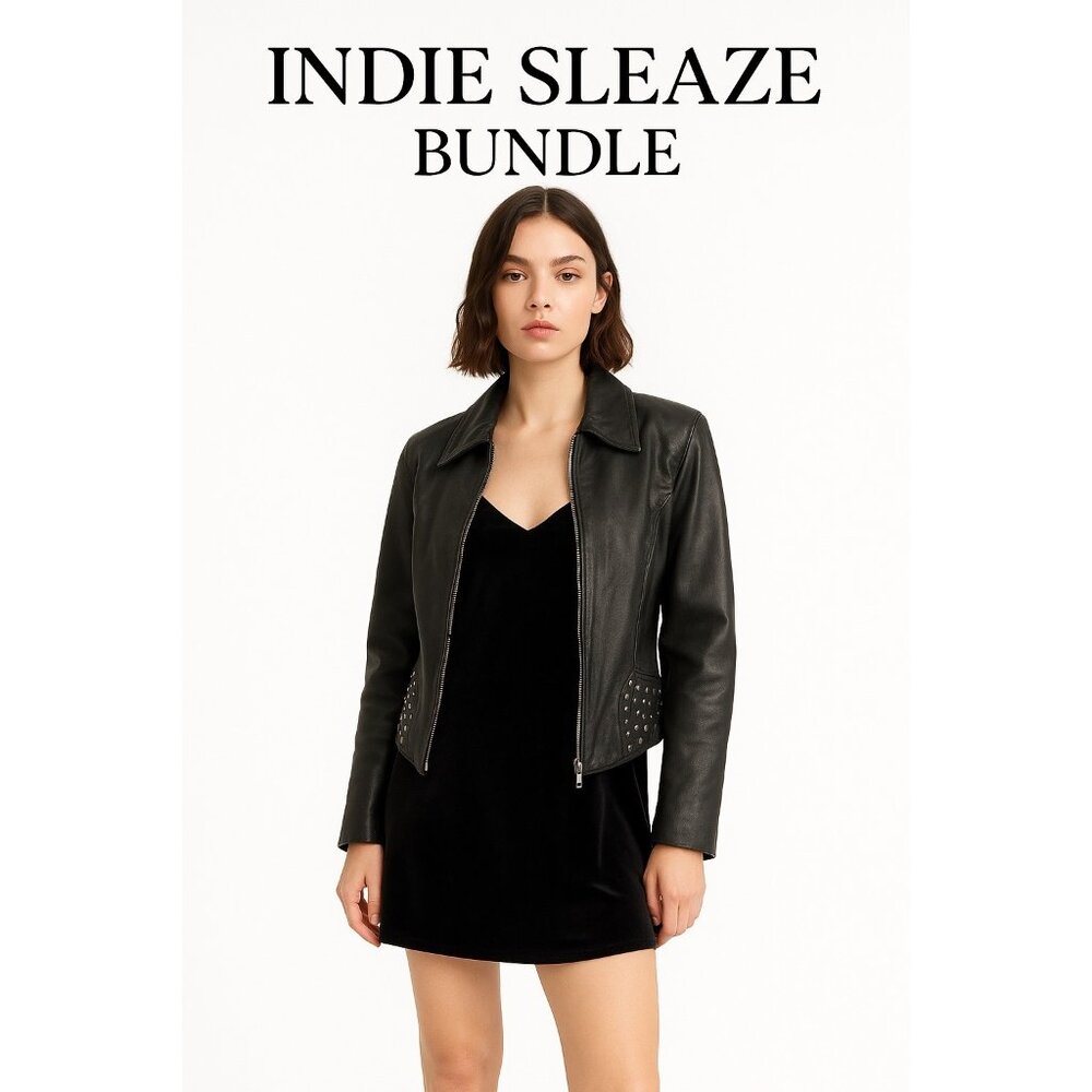 Indie Sleaze Leather & Velvet Outfit | FMC Studded Moto Jacket + Eight Paris Sli